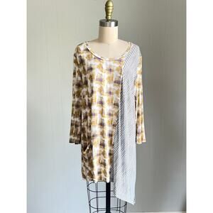 LOGO Lori‎ Goldstein Mixed Media Tunic Top XL Asymmetric Lagenlook Artsy Baggy